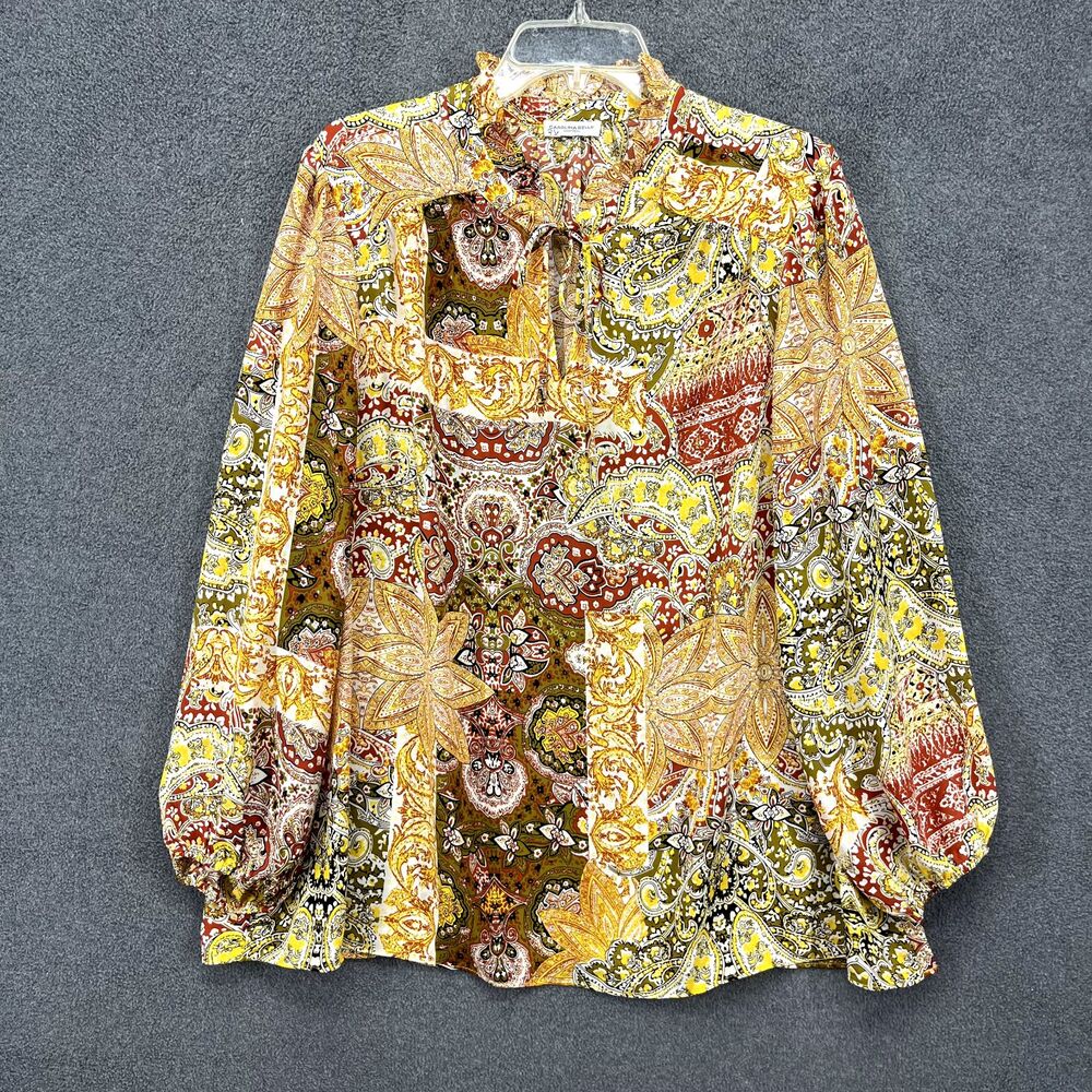 CAROLINA BELLE Top Womens 3X‎ Yellow Paisley Tunic Blouse Preppy